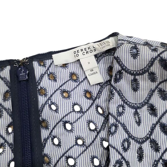 Derek Lam 10 Crosby Blue Eyelet Plunge Neo Blouse 2 - Picture 5 of 5